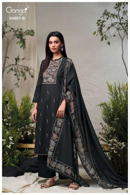 Ganga bivanshi 4697 embroidered net fabric dress materials wholesale